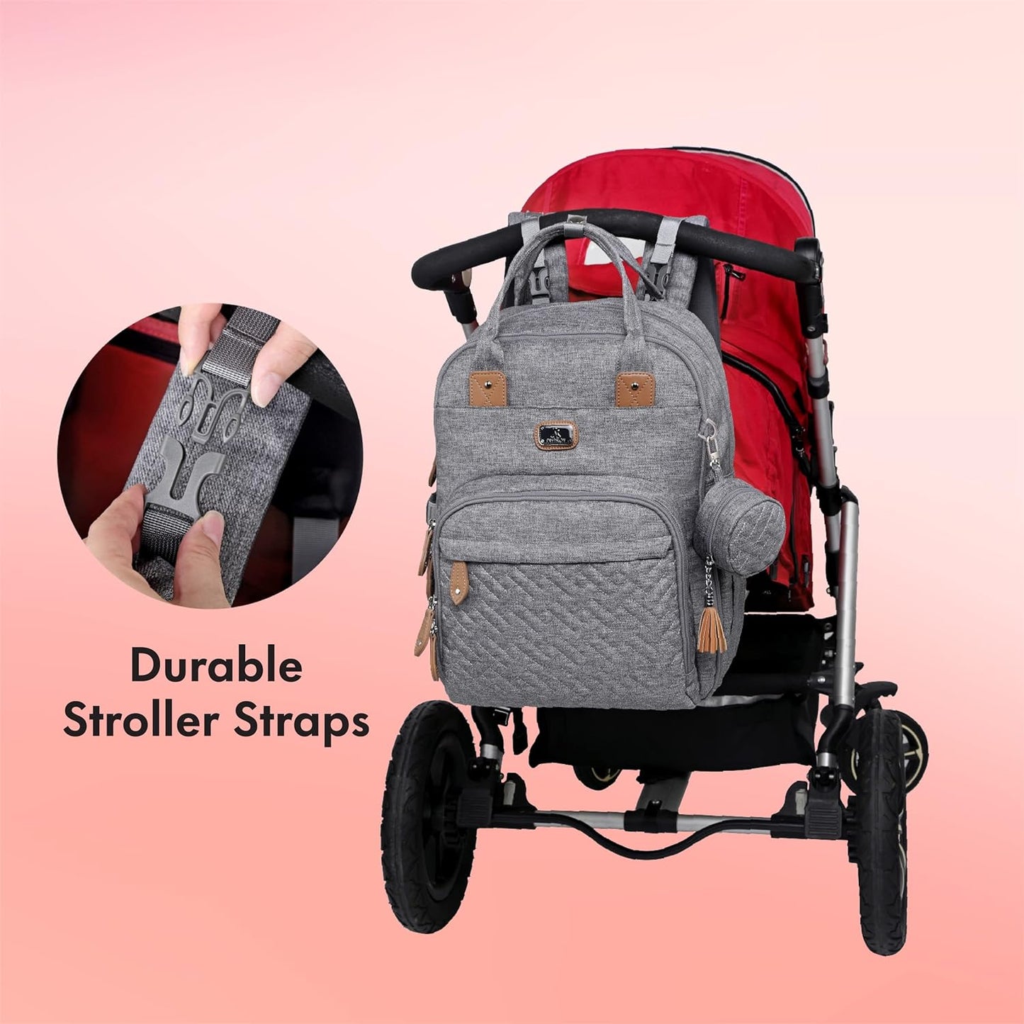Diaper Bag Backpack with Portable Changing Pad, Pacifier Case and Stroller Straps, Large Unisex Baby Bags for Boys Girls, Multipurpose Travel Back Pack for Moms Dads, Gray