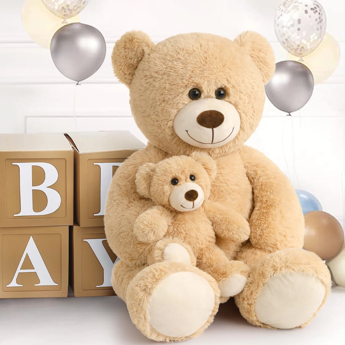 39" Giant Teddy Bear Mommy and Baby Soft Plush Bear Stuffed Animal Valentines Day Gift for Girlfriend