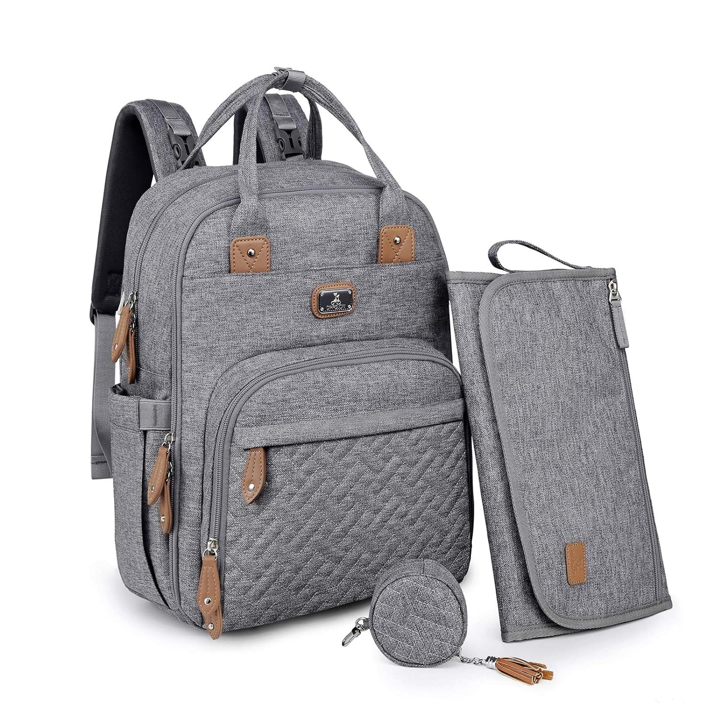 Diaper Bag Backpack with Portable Changing Pad, Pacifier Case and Stroller Straps, Large Unisex Baby Bags for Boys Girls, Multipurpose Travel Back Pack for Moms Dads, Gray