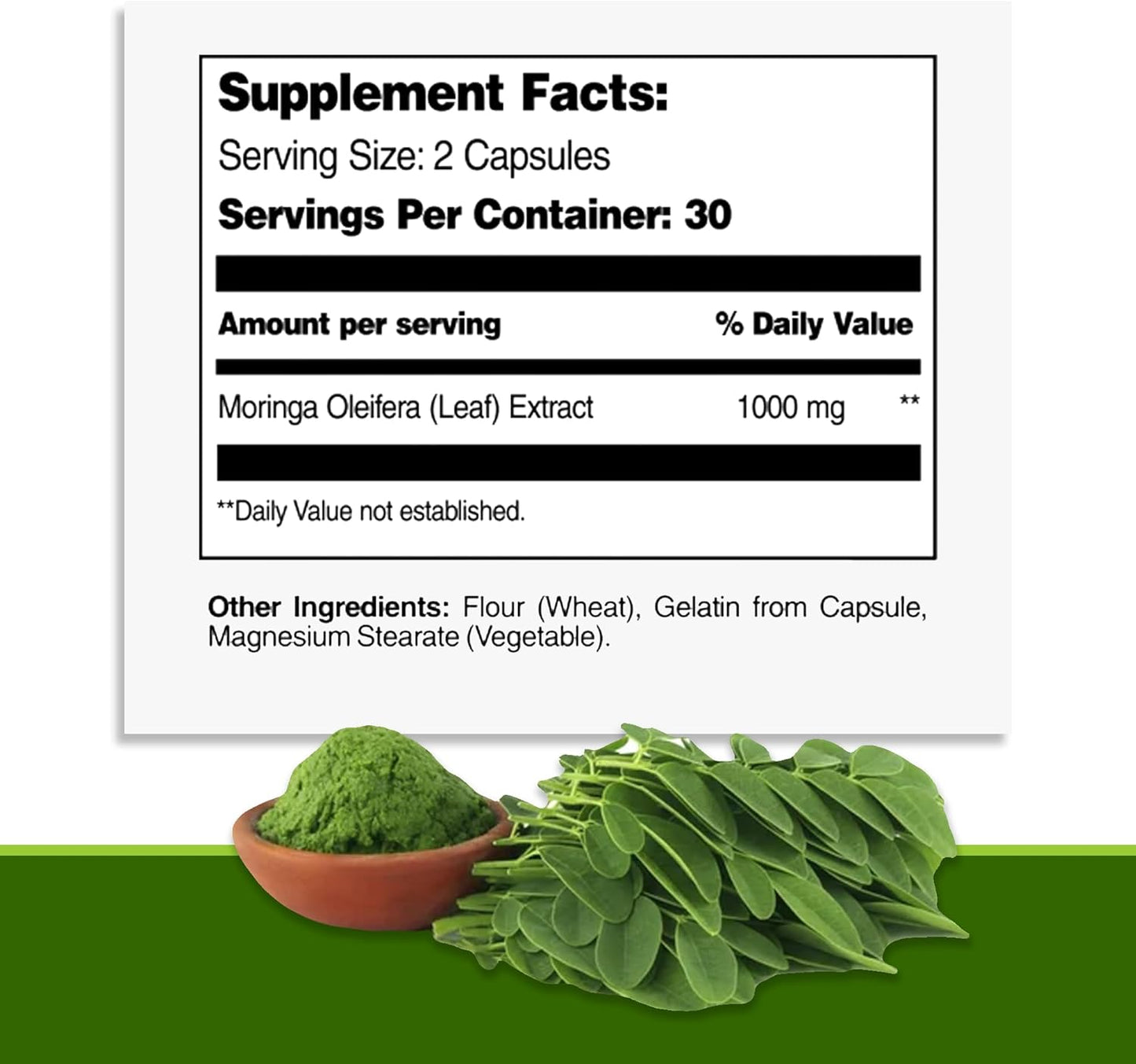 Pure Moringa Oleifera Leaf Extract Capsules, 1000 Mg per Serving. Gluten Free, NON GMO, Vegan Antioxidant Capsules. Natural Energy, Mood, Memory and Focus Enhancer. Premium Green Superfood (Pack of 3)