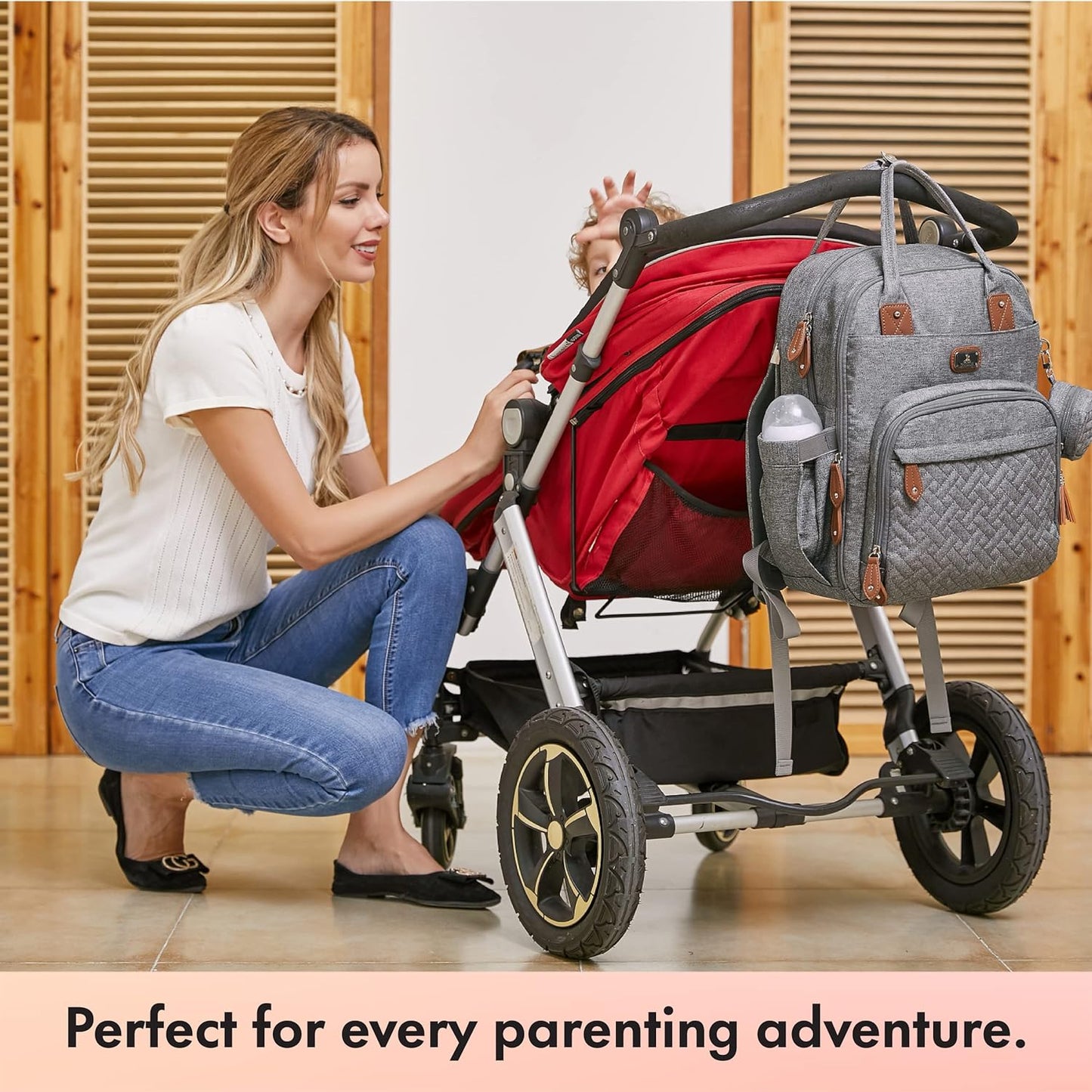 Diaper Bag Backpack with Portable Changing Pad, Pacifier Case and Stroller Straps, Large Unisex Baby Bags for Boys Girls, Multipurpose Travel Back Pack for Moms Dads, Gray