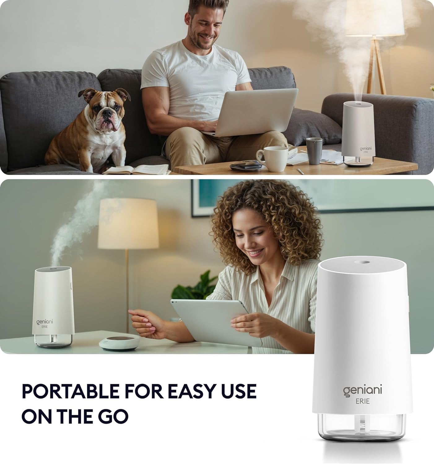 Portable Small Cool Mist Humidifiers - USB Desktop Humidifier for Plants, Office, Car, Baby Room with Auto Shut off & Night Light - Quiet Mini Humidifier (White, 250ML)