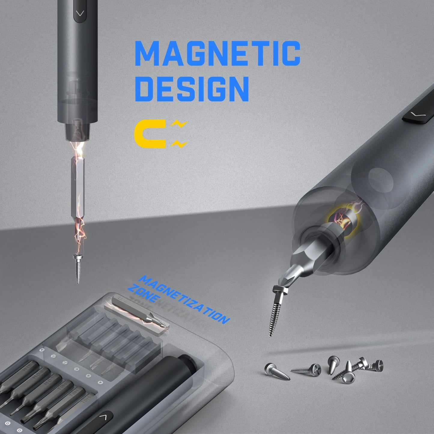 E1 Pro 3.7V Mini Electric Screwdriver Set with 24 Magnetic Bits, 3 N.M Torque, Magnetic Storage, 5/32'' Hex - Repair Tool for Phone, Camera, Laptop, Watch