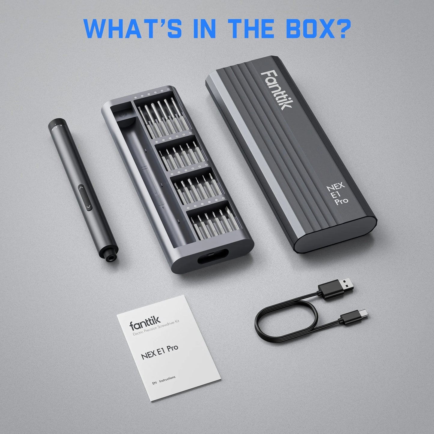 E1 Pro 3.7V Mini Electric Screwdriver Set with 24 Magnetic Bits, 3 N.M Torque, Magnetic Storage, 5/32'' Hex - Repair Tool for Phone, Camera, Laptop, Watch