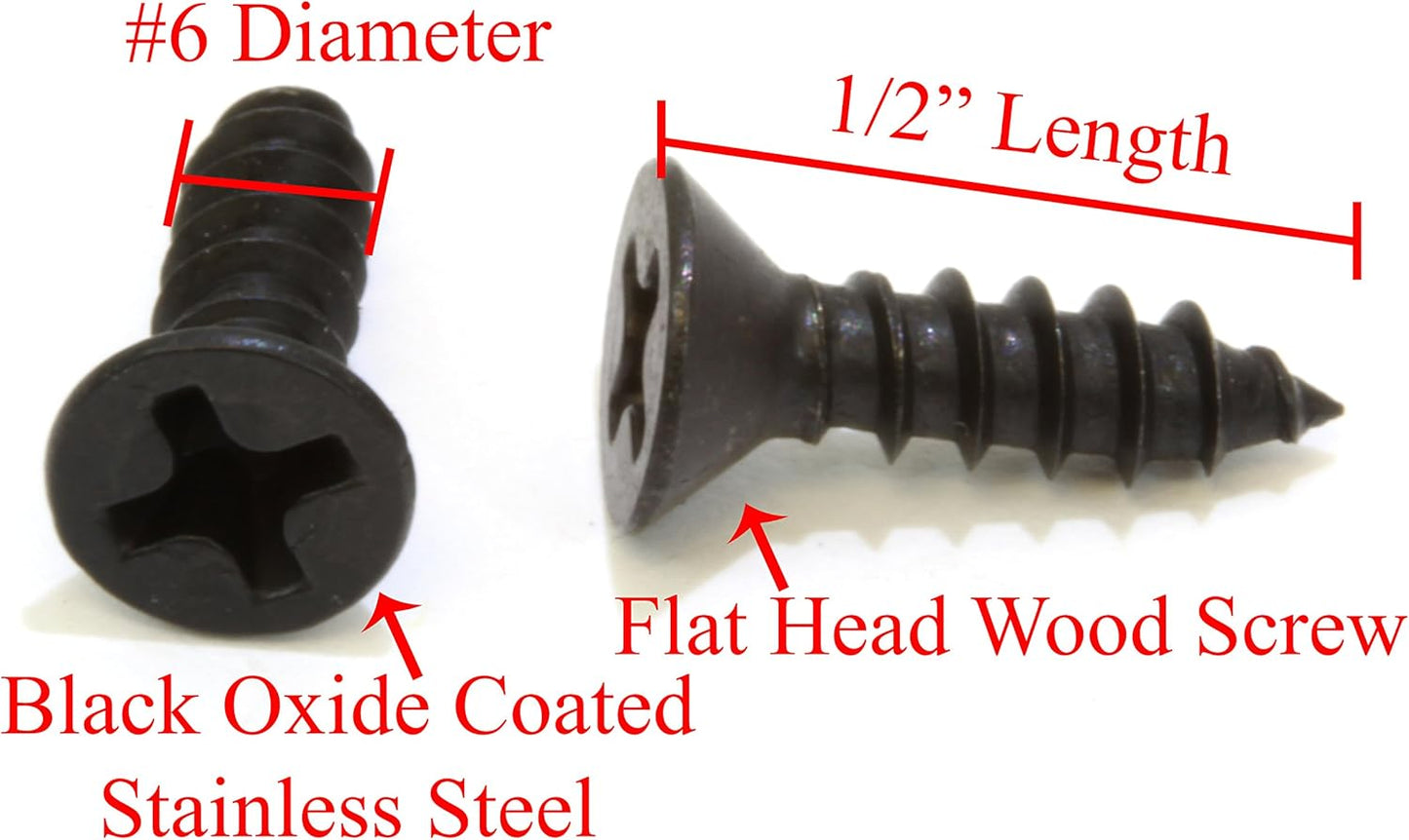 Black Oxide Coated Stainless Screw - Flat Head Phillips Wood Screws - Small Screw Hardware Suitable for Cabinet - Corrosion-Resistant Fasteners (25 Pack of 6 X 1/2)