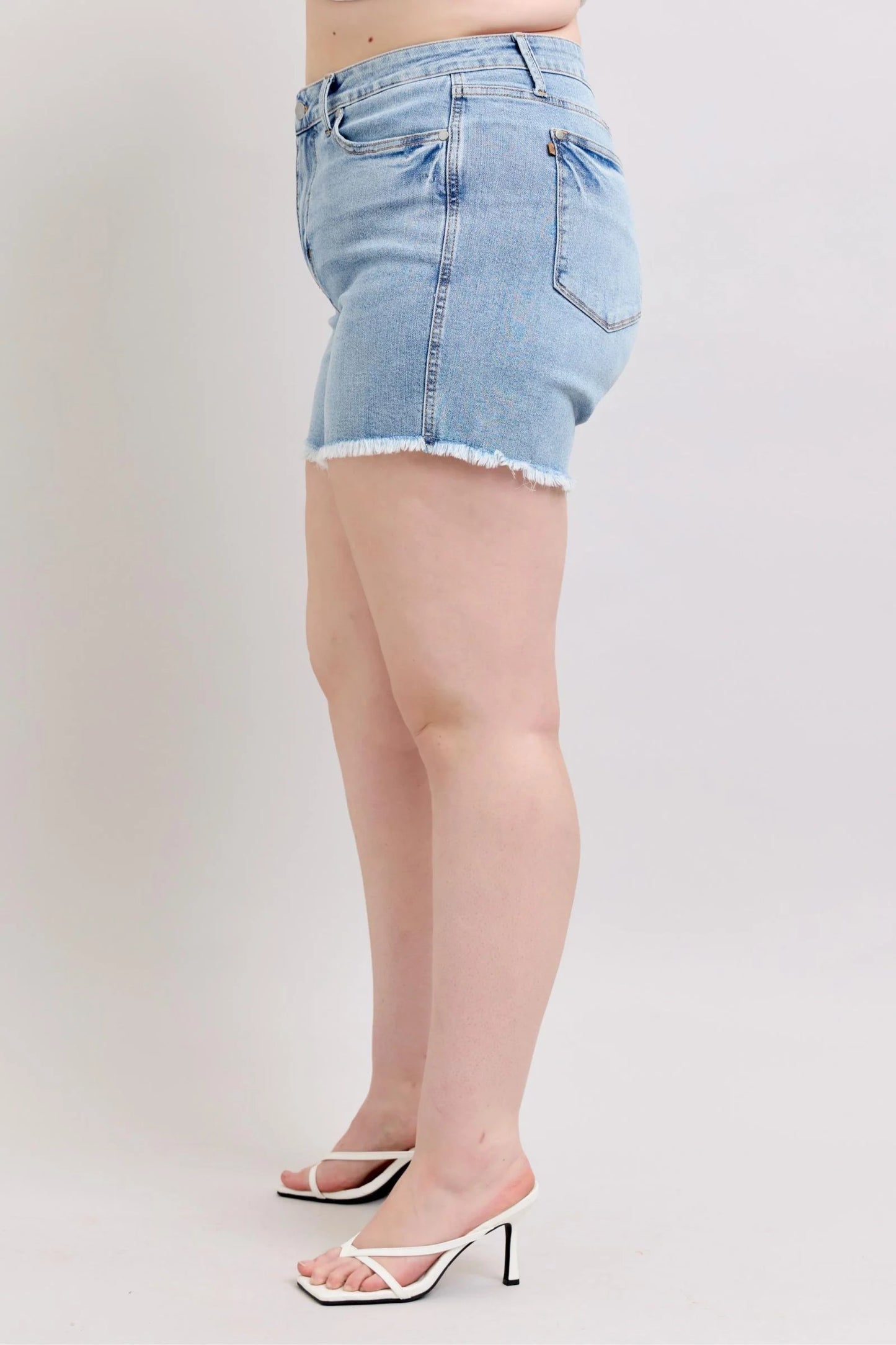 Judy Blue Full Size Tummy Control Raw Hem Denim Shorts plus Size