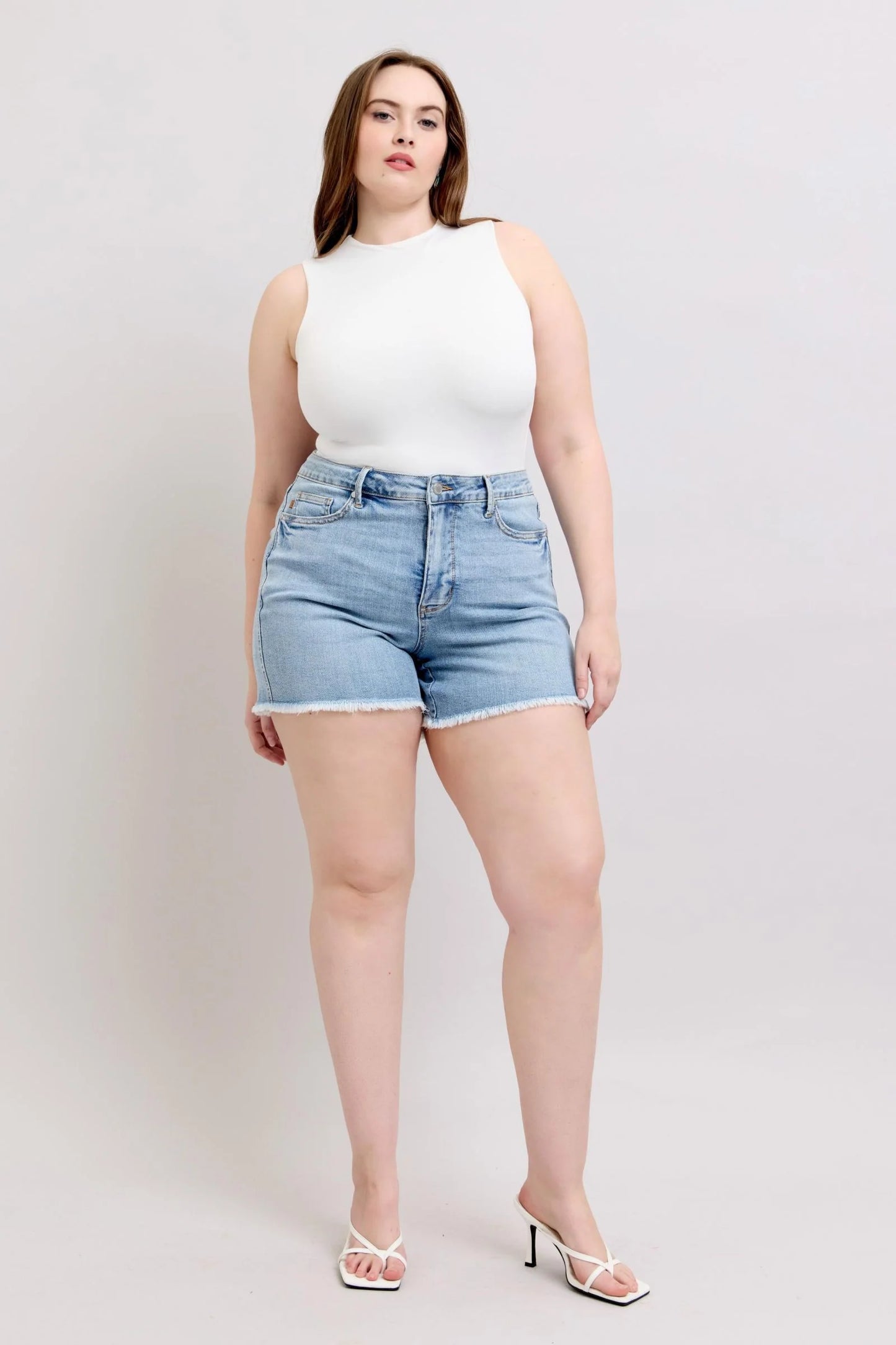 Judy Blue Full Size Tummy Control Raw Hem Denim Shorts plus Size