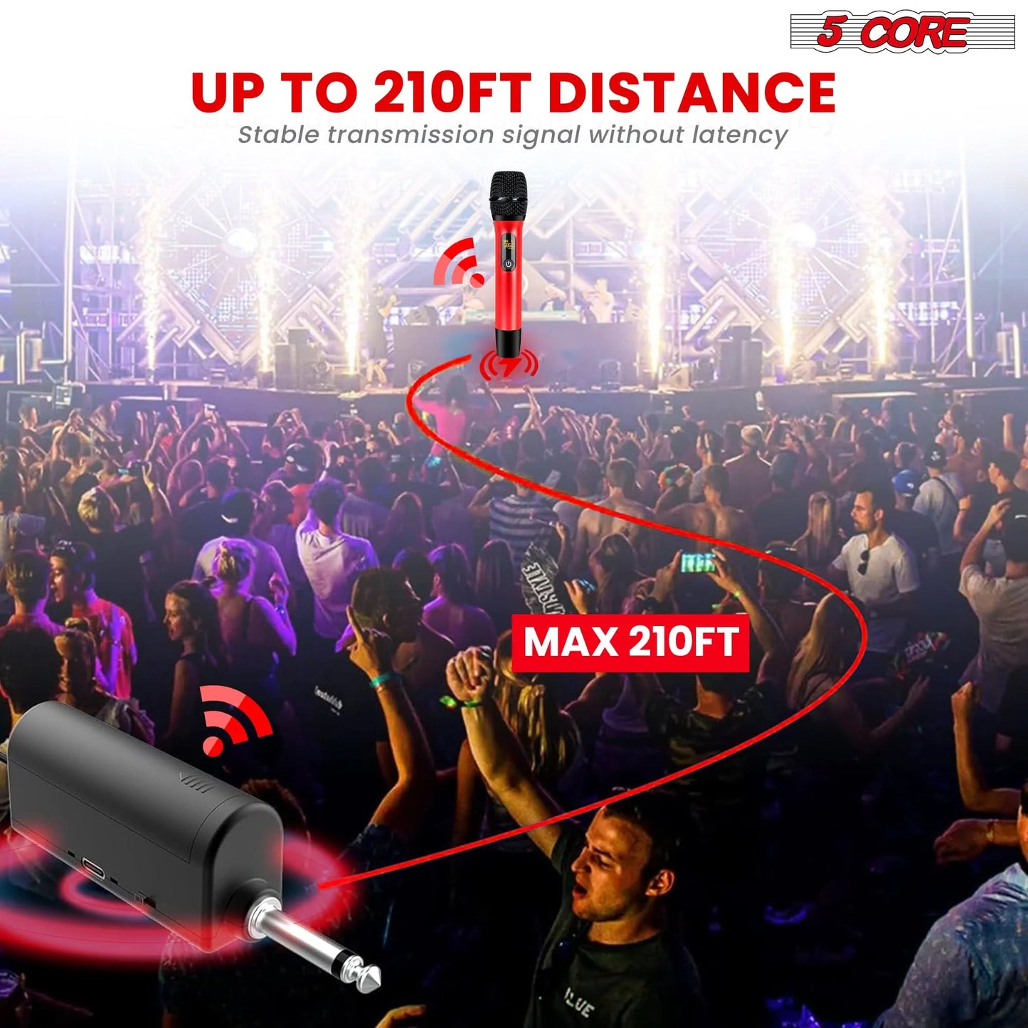 5Core Wireless Microphone Pair UHF Handheld Microfonos Inalambricos Cordless Mic RED + GRAY