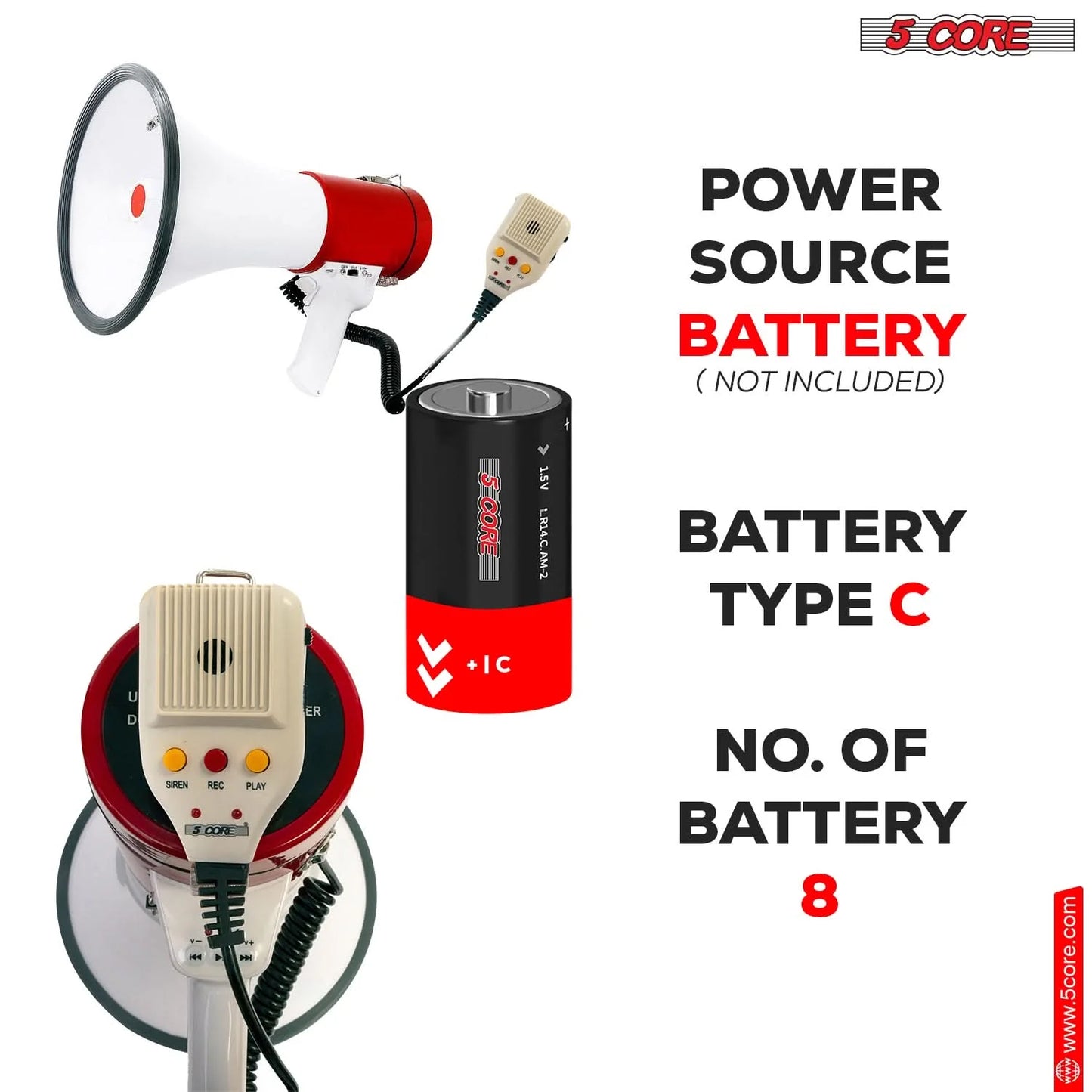 5Core Megaphone Bullhorn Speaker 50W Bull Horn Cheer Megafono 1200 Yards