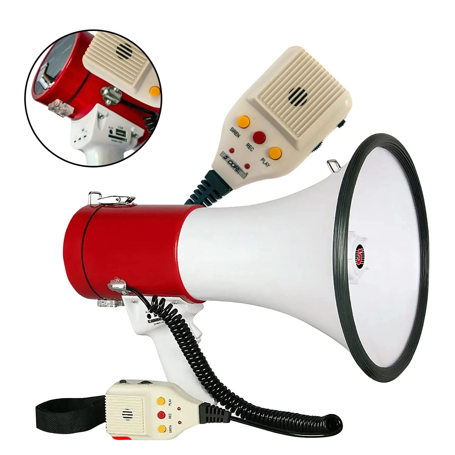 5Core Megaphone Bullhorn Speaker 50W Bull Horn Cheer Megafono 1200 Yards