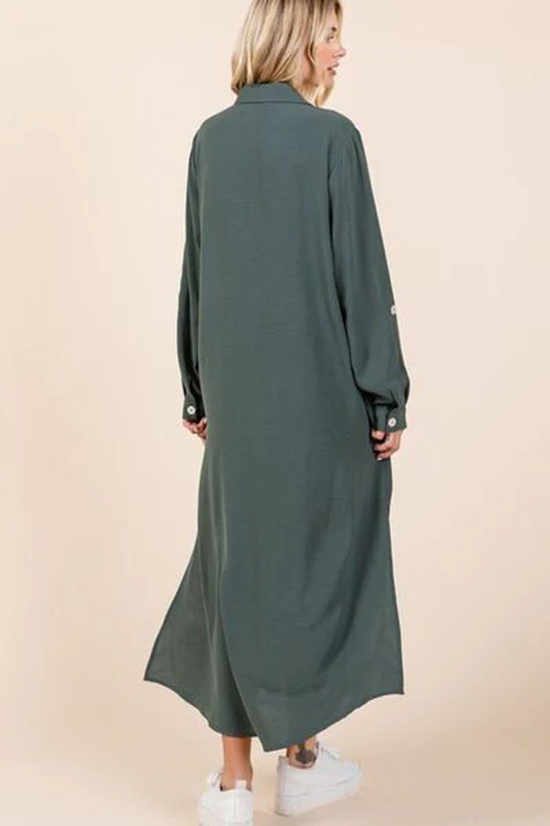 Mittoshop Airflow V-Neck Long Sleeve Button down Maxi Dress