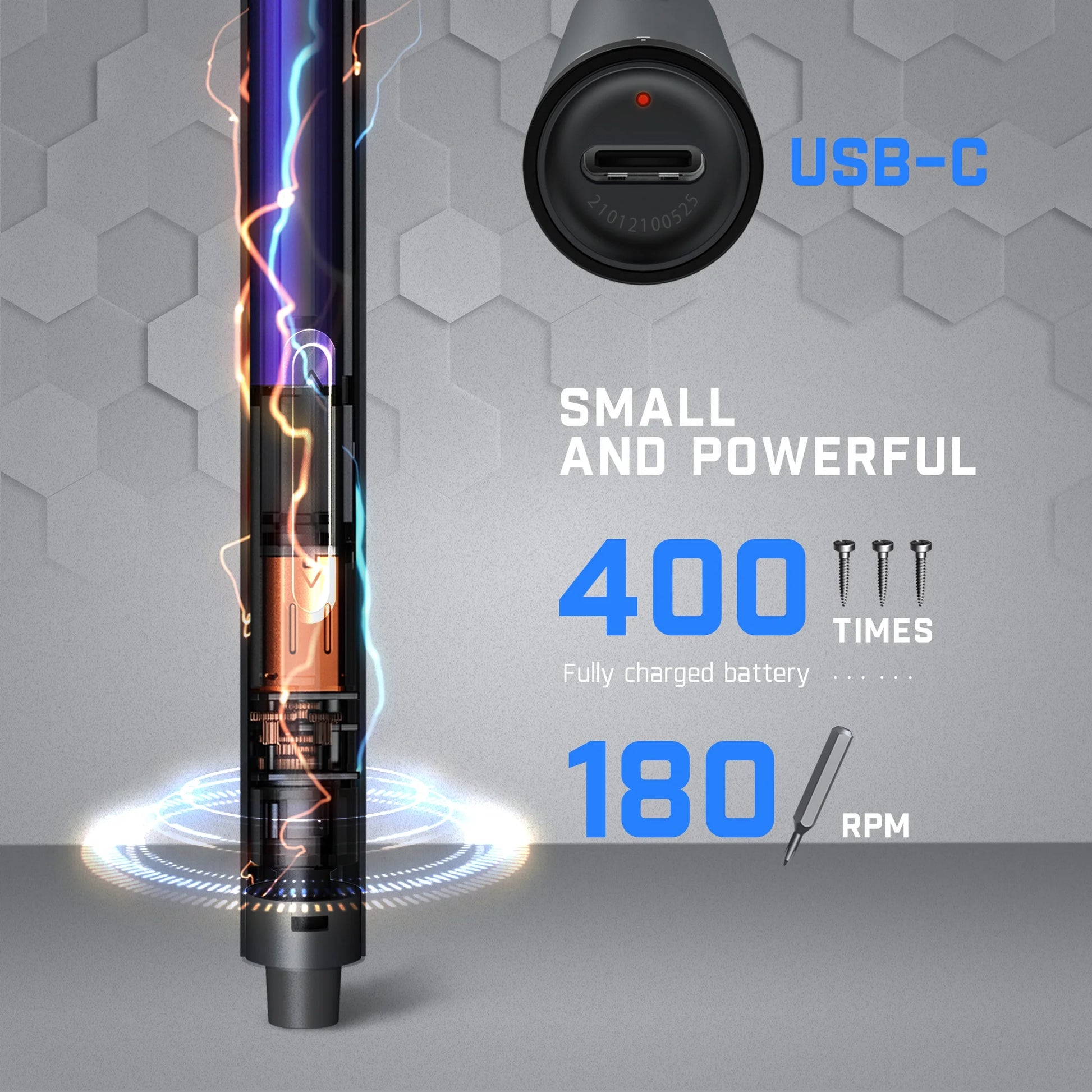 E1 Pro 3.7V Mini Electric Screwdriver Set with 24 Magnetic Bits, 3 N.M Torque, Magnetic Storage, 5/32'' Hex - Repair Tool for Phone, Camera, Laptop, Watch